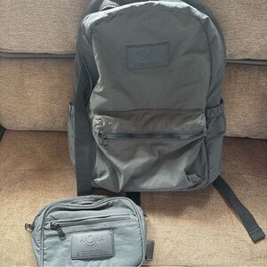 Authentic ALOHA COLLECTION Dark Gray Travel Light Nylon Backpack Unisex W/ Fanny